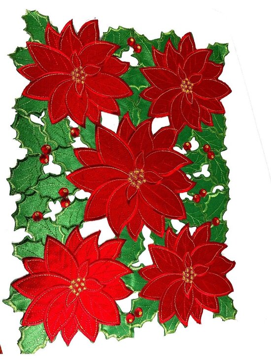 St. Nicholas Other - Set of 6 St. Nicholas Square Christmas Poinsettia Placemats Red Green Gold Glitt